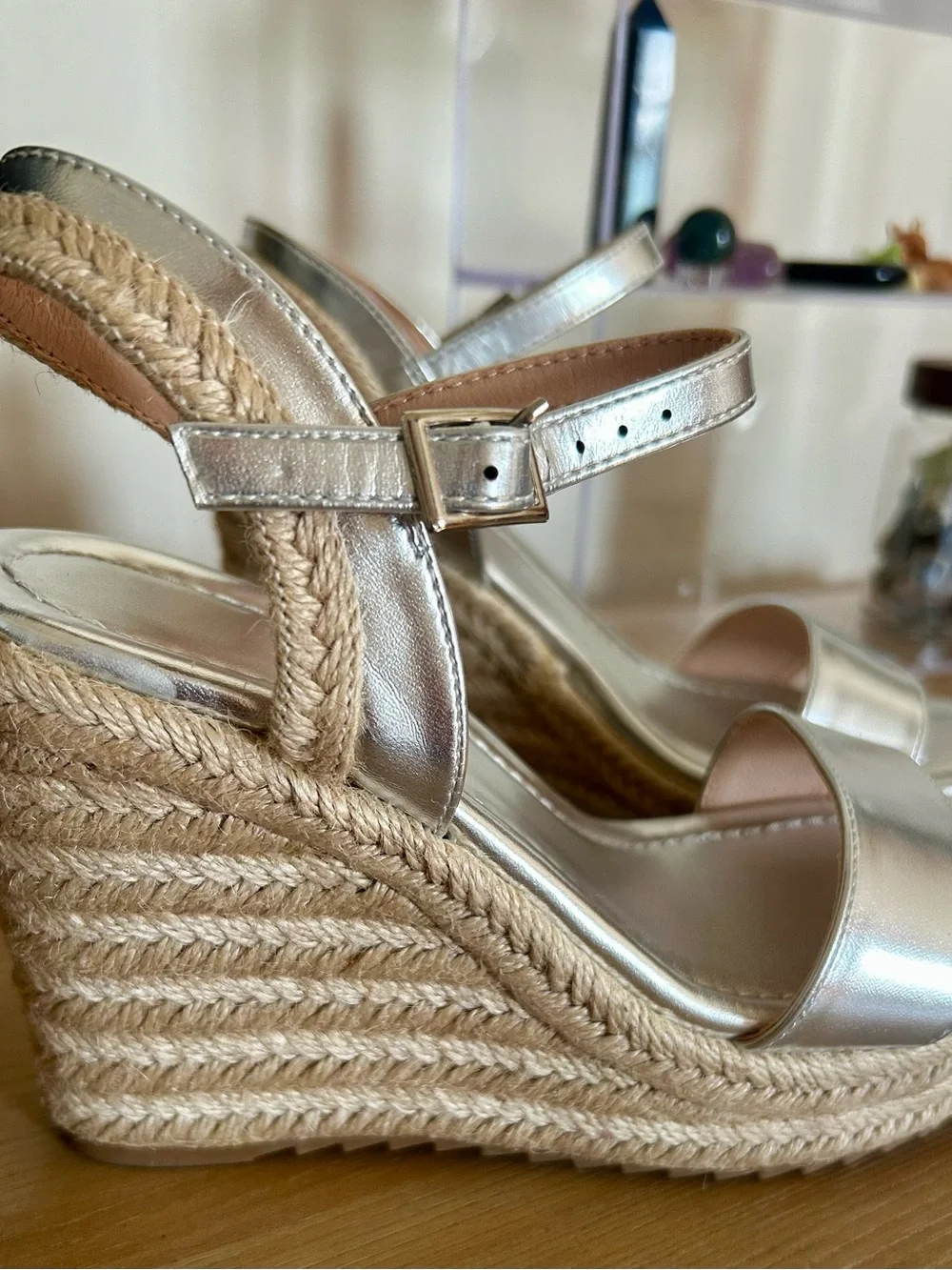 Silver Metallic Espadrille Wedge Sandal - Women
